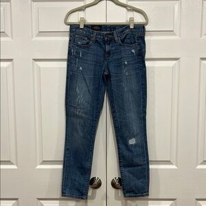 J. Crew Distressed Razor Frayed Toothpick Skinny Denim Jeans Women Size 28 Ankle